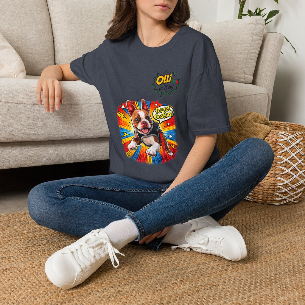 Olli in Italy "Forget Boston" Graphic T-Shirt — Colorful Dog Pop Art Tee