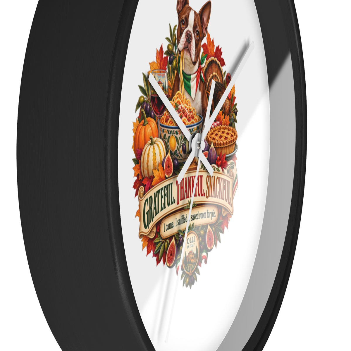 Thankful Pup Thanksgiving Wall Clock — Autumn Harvest Dog Decor