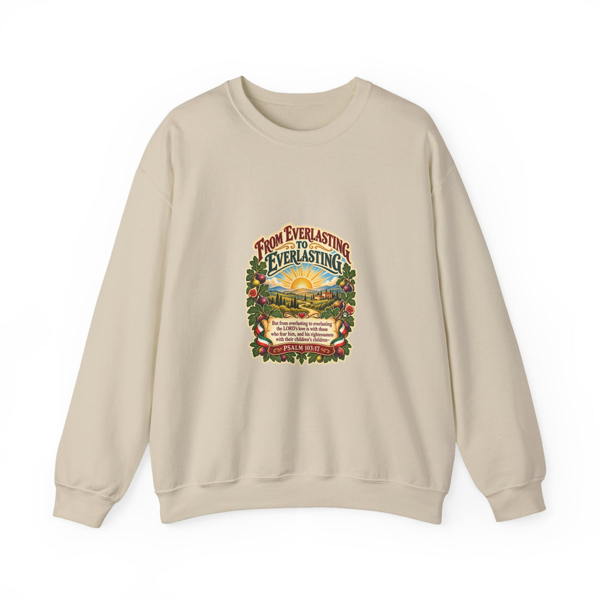 Crewneck Sweatshirt - 'From Everlasting to Everlasting' Vintage Floral Inspirational Design