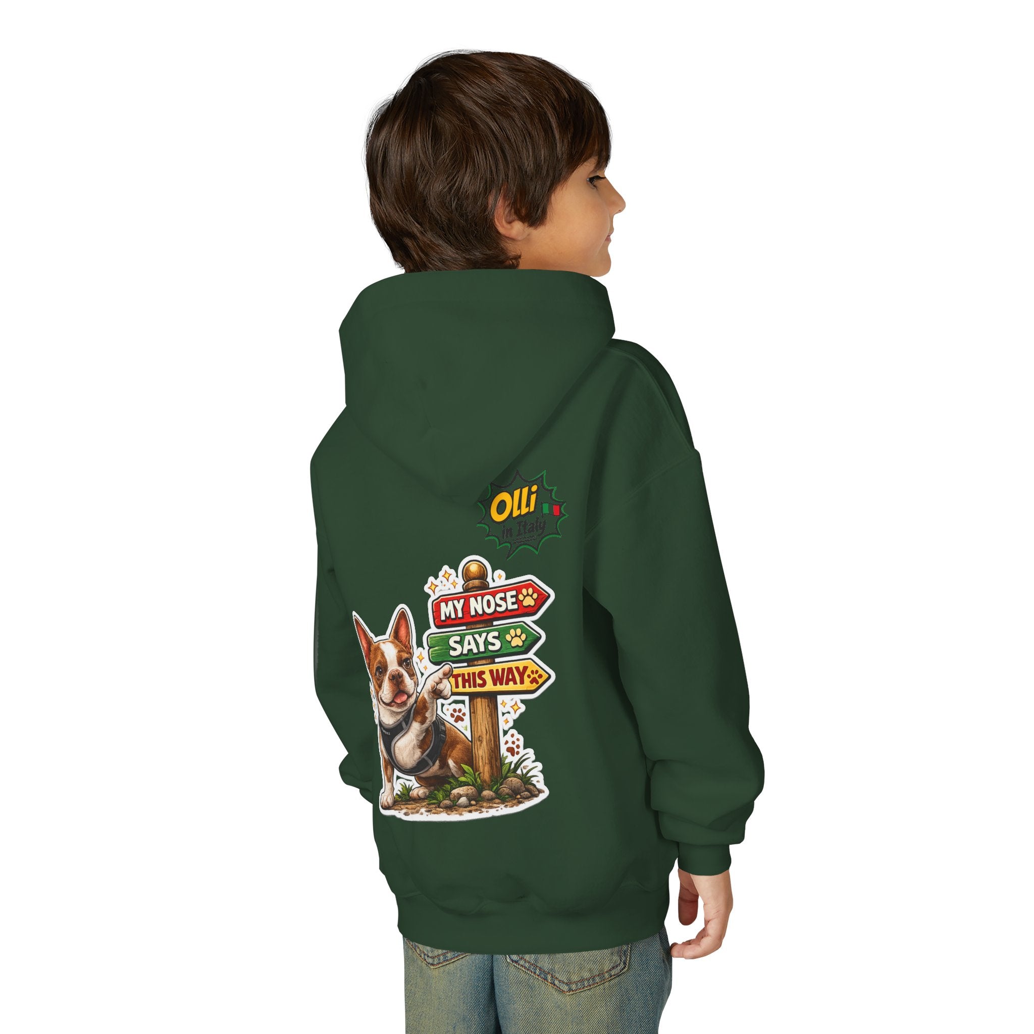 Olli the Boston Terrier Pizza Adventure Hoodie | My Nose Says This Way sweatshirt