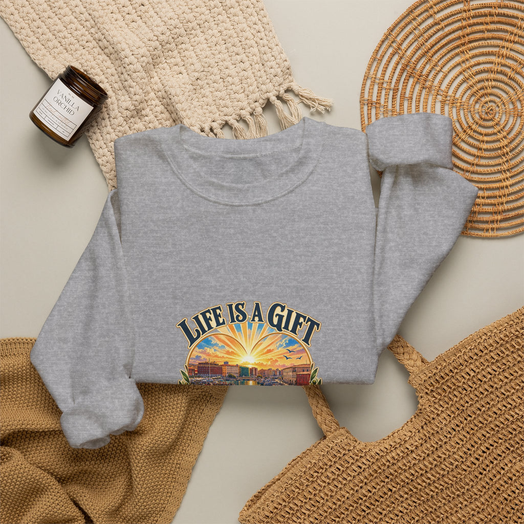 Life Is a Gift Crewneck Sweatshirt – 'Live It Generously' Graphic