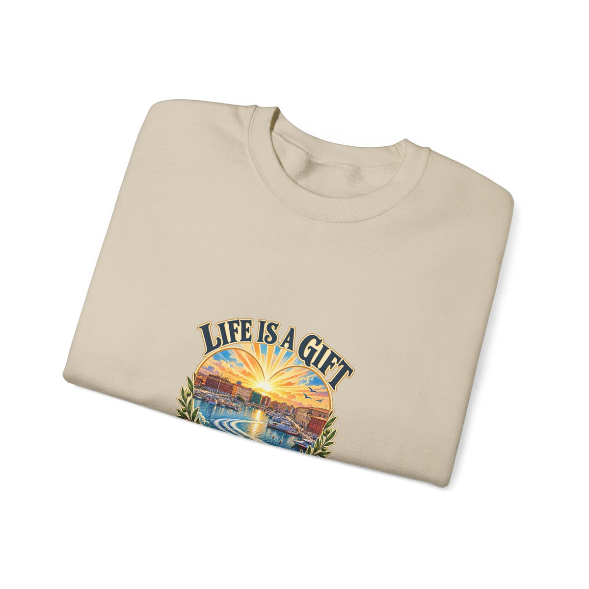 Life Is a Gift Crewneck Sweatshirt – 'Live It Generously' Graphic