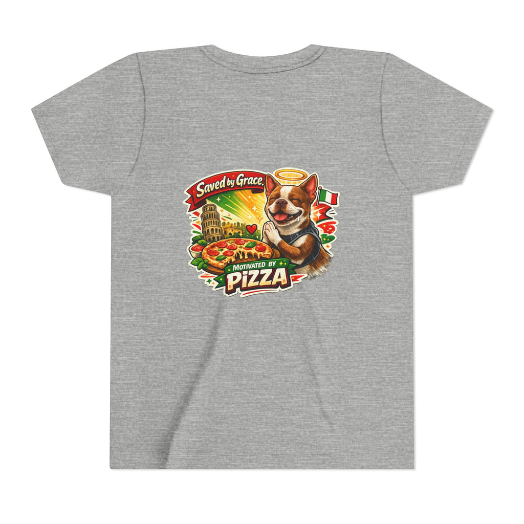 Kids' Pizza Olli the Boston Terrier Tee — "Saved by Grace" Funny Italian Pizza Youth Shirt