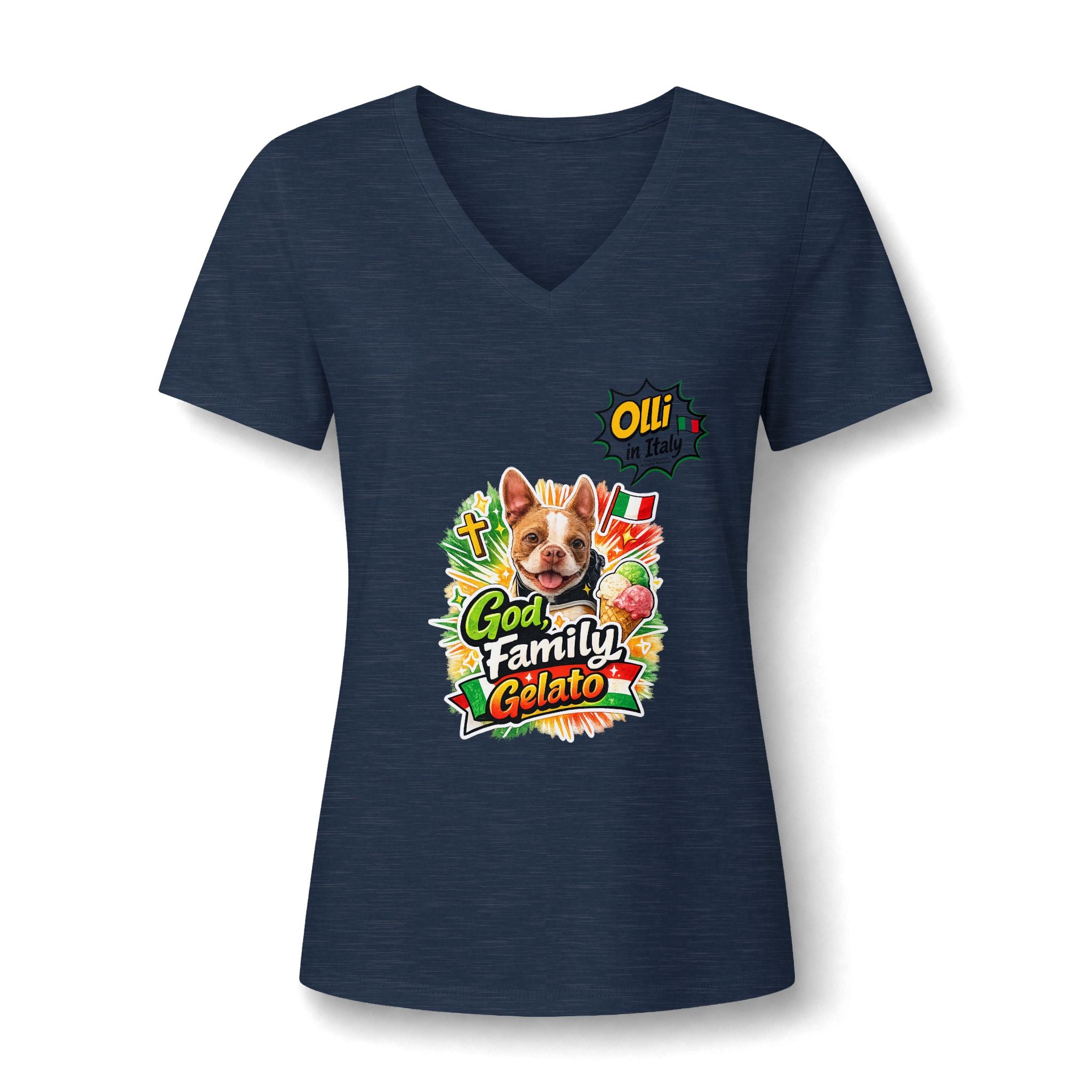 Family Gelato Dog V-Neck Tee | Cute Puppy Gelato Design