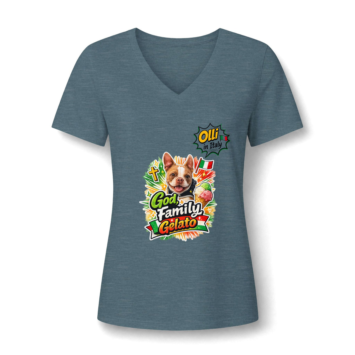 Family Gelato Dog V-Neck Tee | Cute Puppy Gelato Design