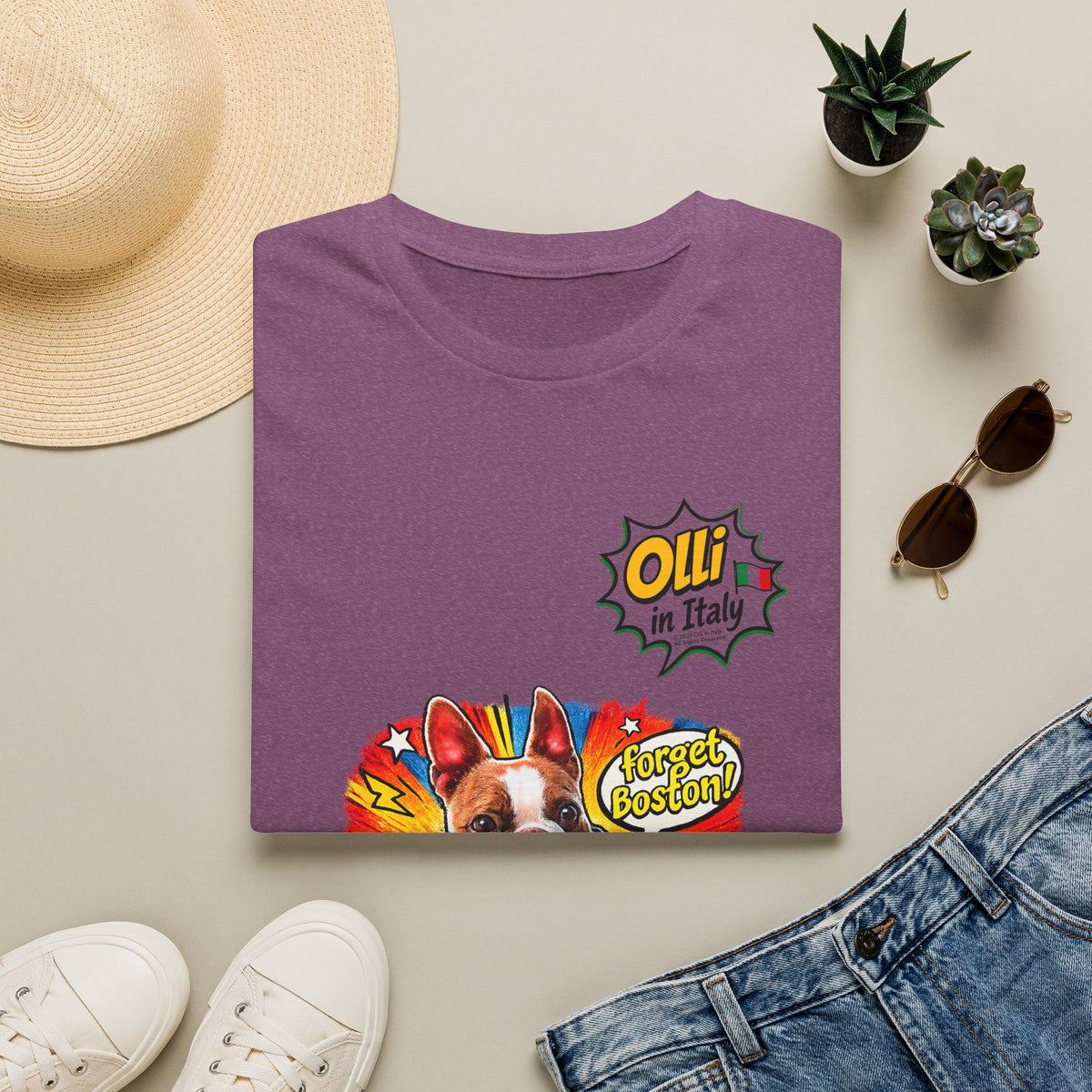 Olli in Italy "Forget Boston" Graphic T-Shirt — Colorful Dog Pop Art Tee