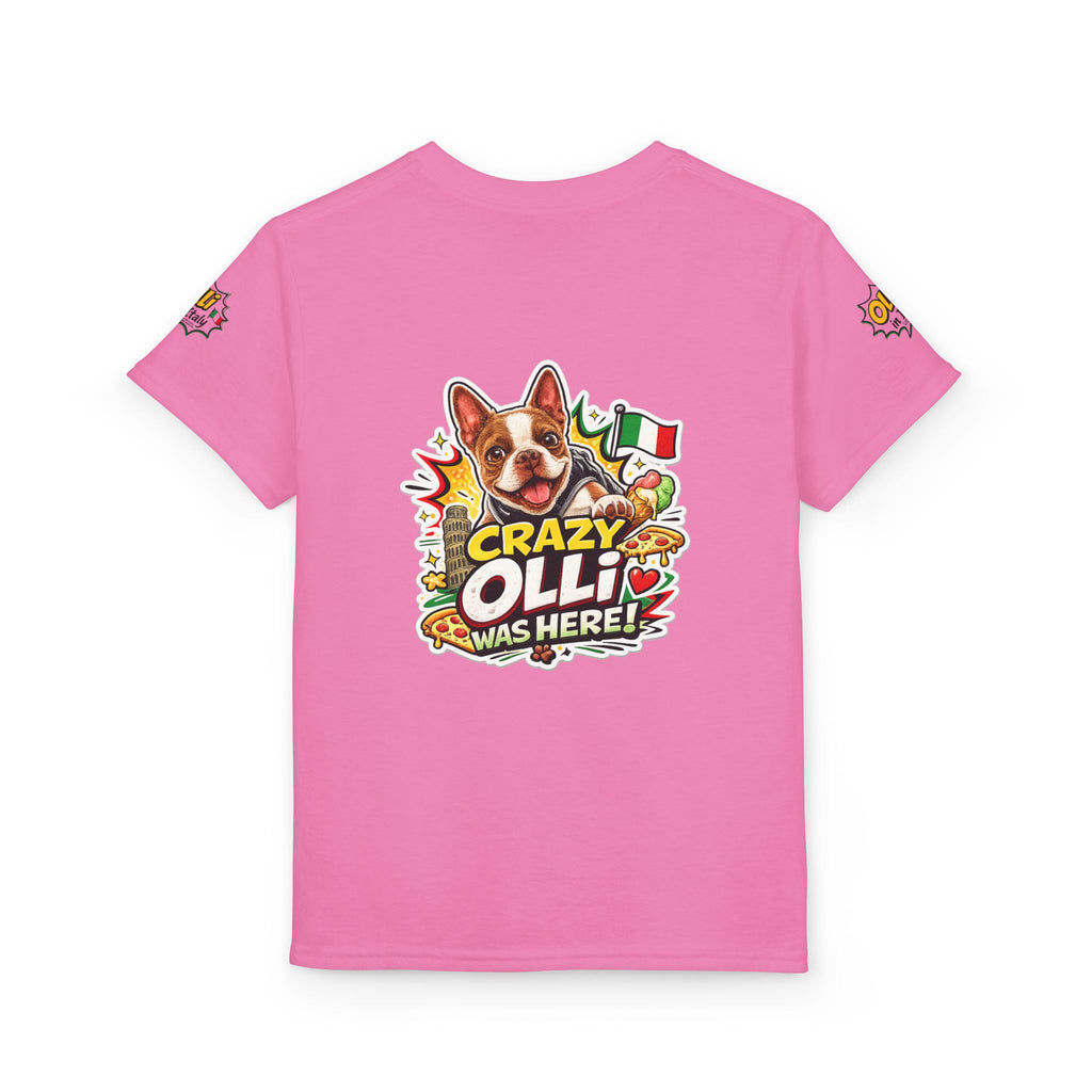 Youth T-Shirt — "Crazy Olli Was Here" Olli the Boston Terrier In Italy Dog Graphic