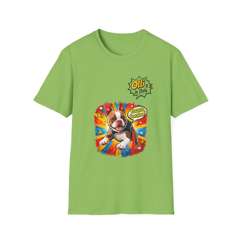 Olli in Italy "Forget Boston" Graphic T-Shirt — Colorful Dog Pop Art Tee