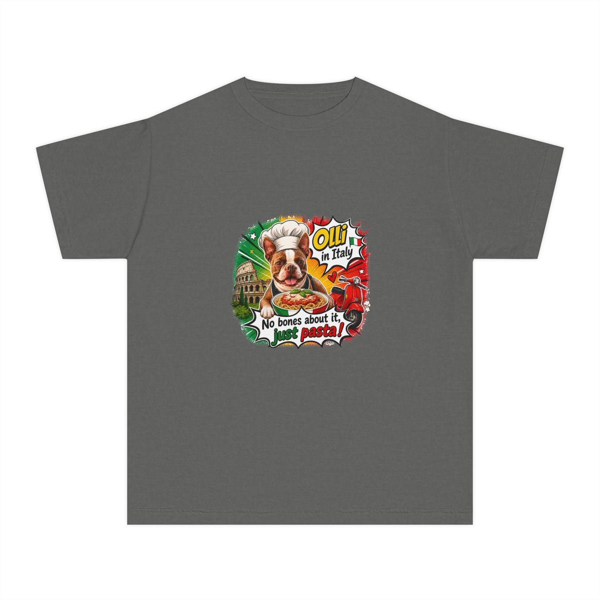 Youth Italian Chef Boston Terrier Graphic Tee, Olli in Italy