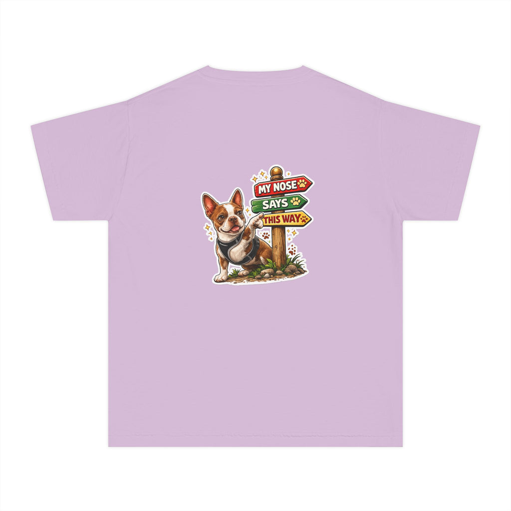 Youth Tee - Cute Olli the Boston Terrier "My Nose Says This Way" Vintage Italian Pizza Chef Graphic