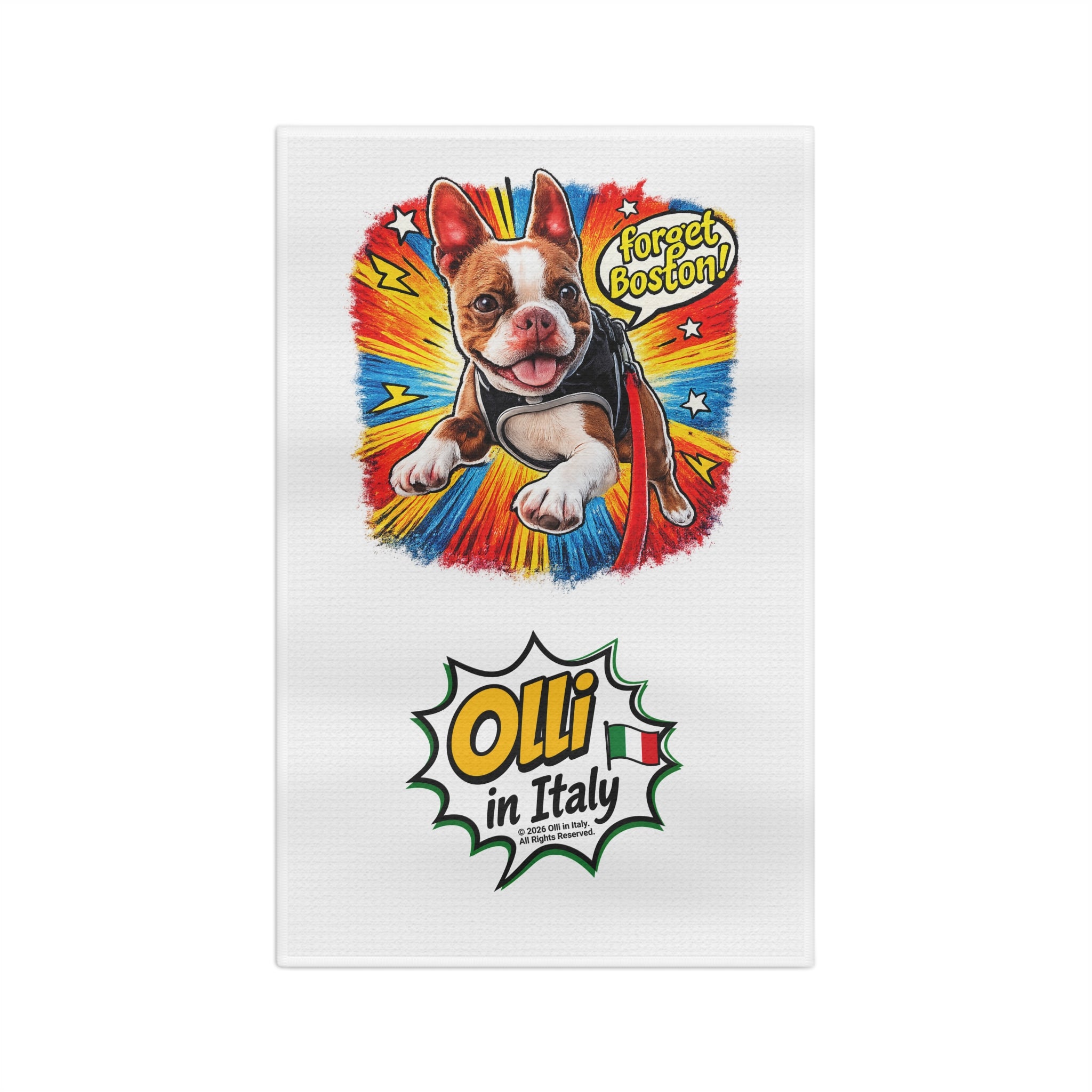 Boston Terrier Superhero Microfiber Tea Towel | Olli in Italy Comic Art