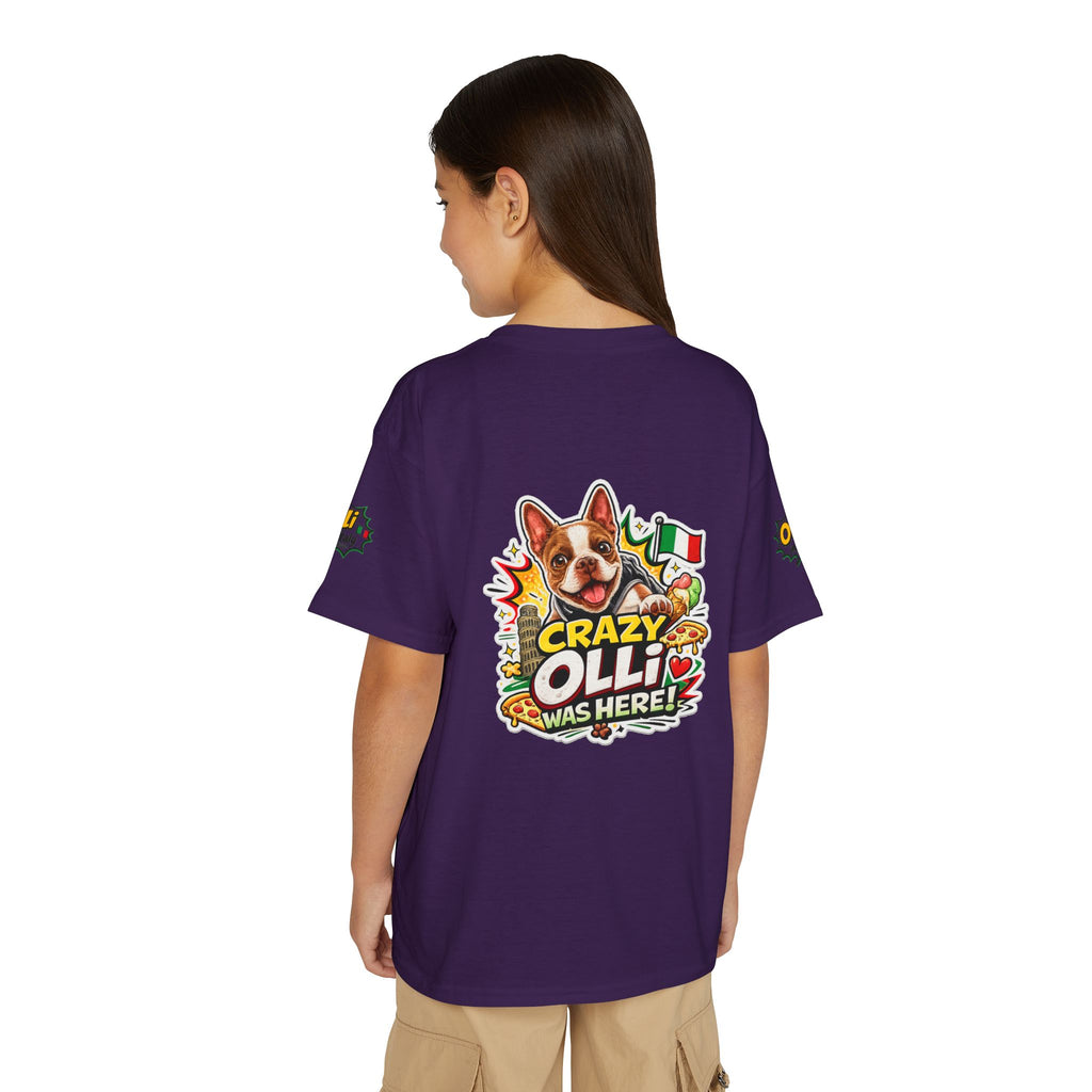 Youth T-Shirt — "Crazy Olli Was Here" Olli the Boston Terrier In Italy Dog Graphic
