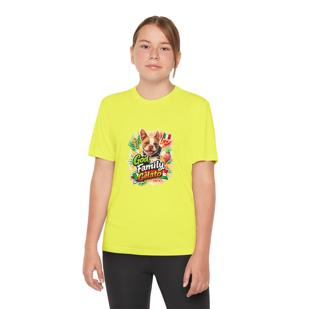 Youth Graphic Tee — 'God, Family, Gelato' Olli In Italy Boston Terrier Dog