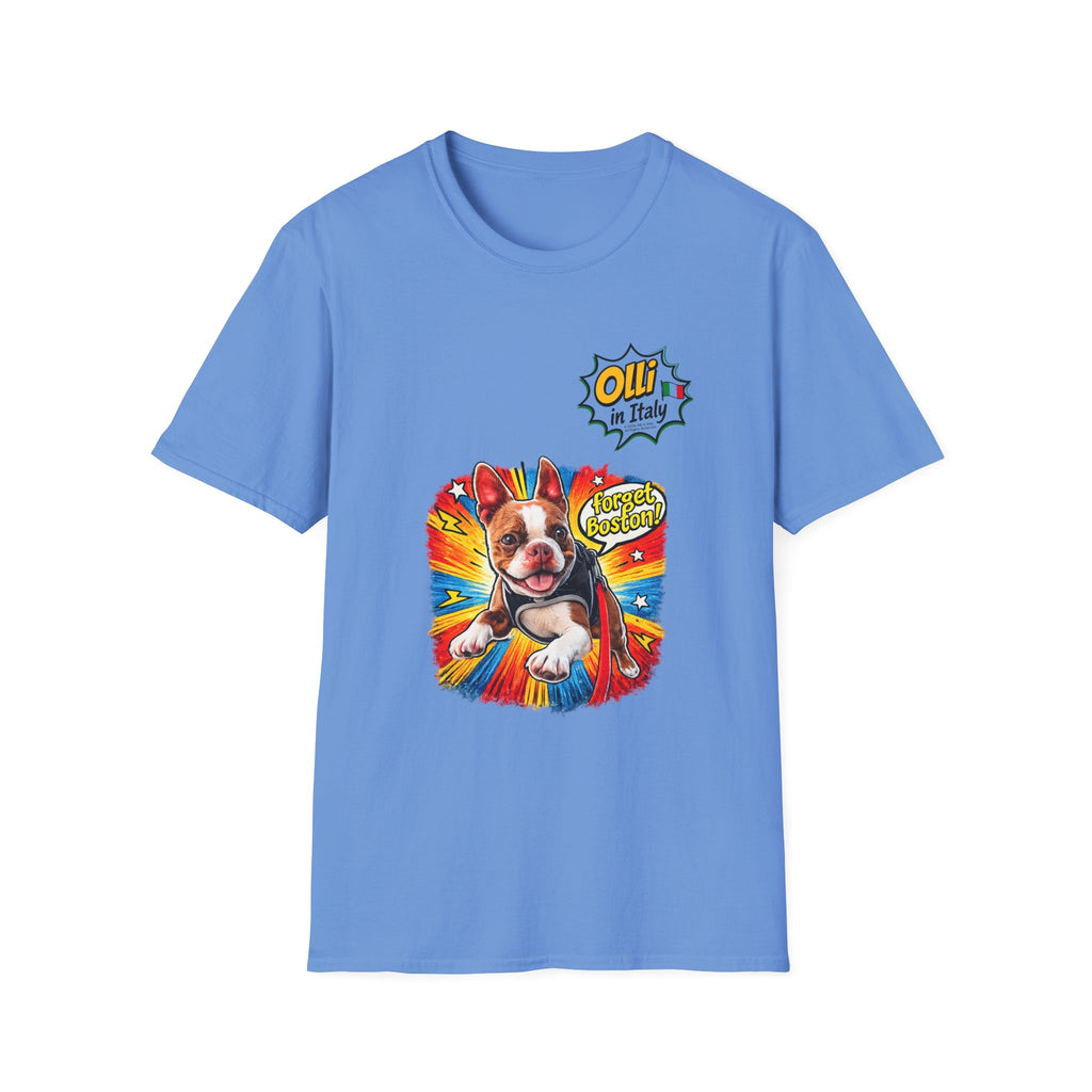 Olli in Italy "Forget Boston" Graphic T-Shirt — Colorful Dog Pop Art Tee