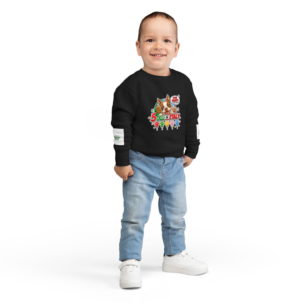 Toddler Sweatshirt - "Olli in Italy" Cute Boston Terrier Puppy Travel Crewneck