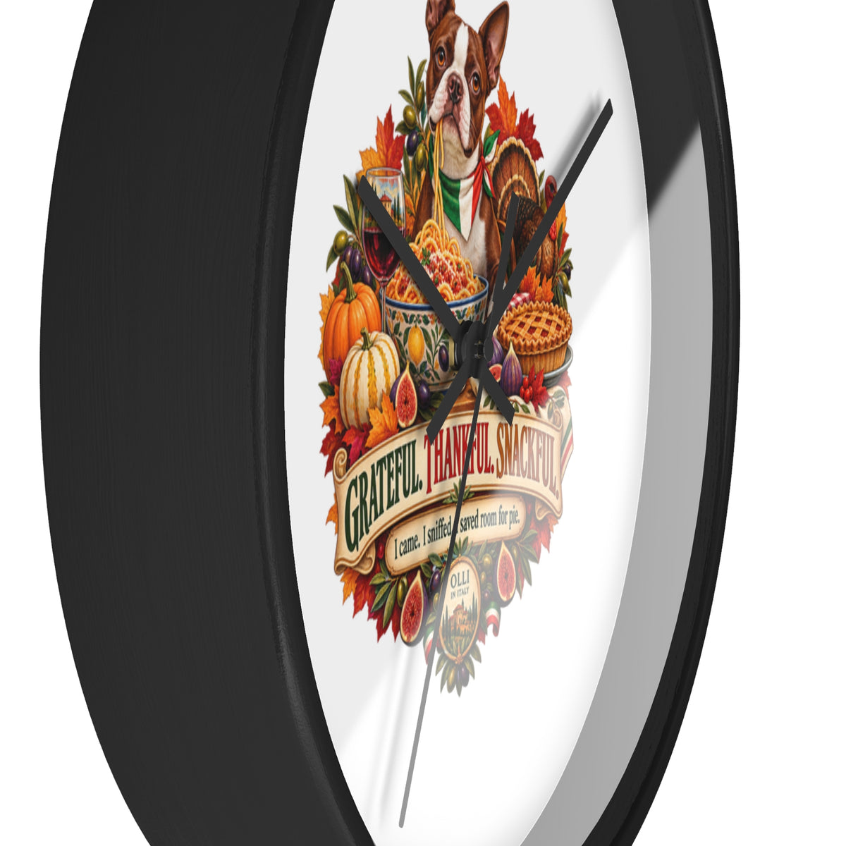 Thankful Pup Thanksgiving Wall Clock — Autumn Harvest Dog Decor