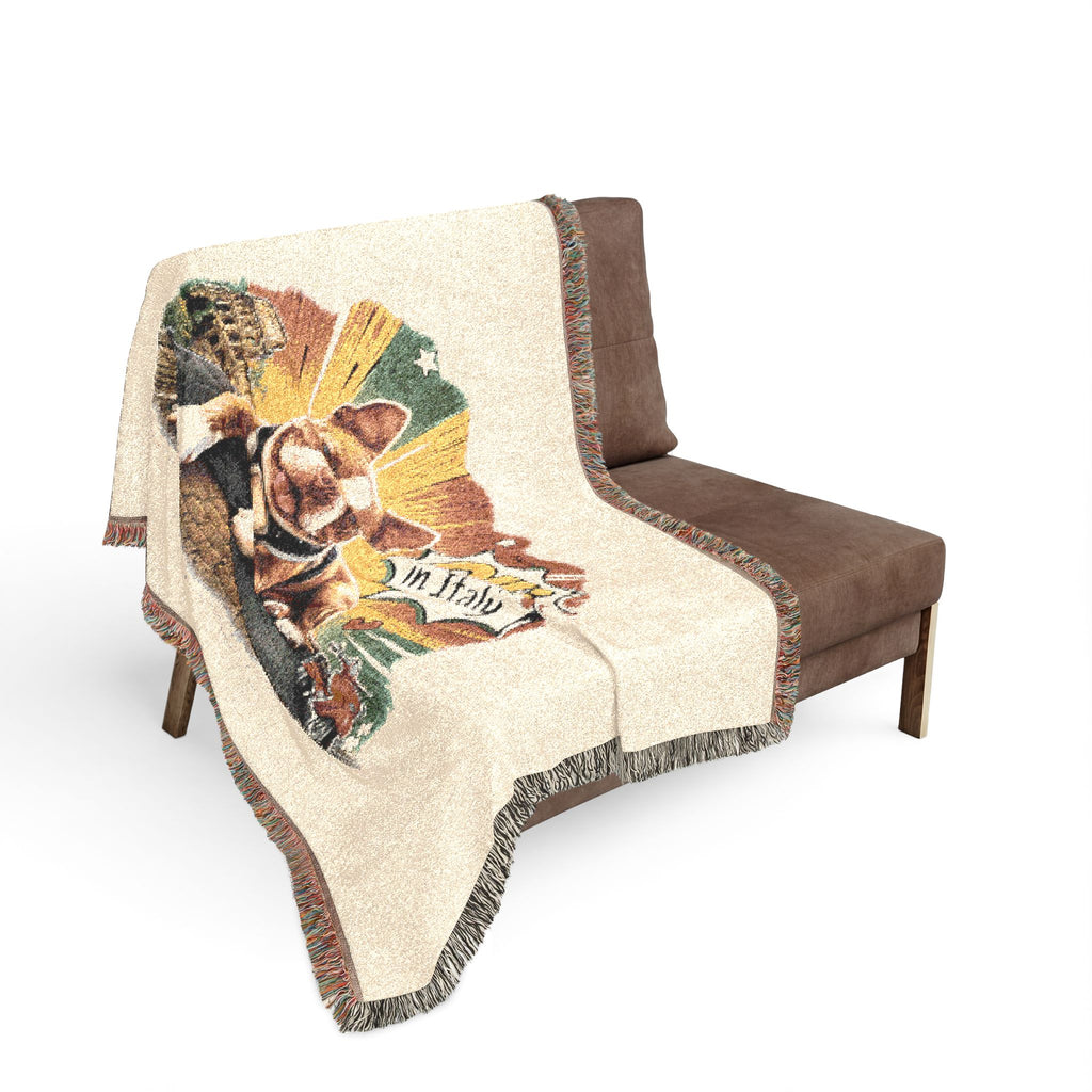 Olli in Italy dog illustration Woven Blanket | travel retro pet throw