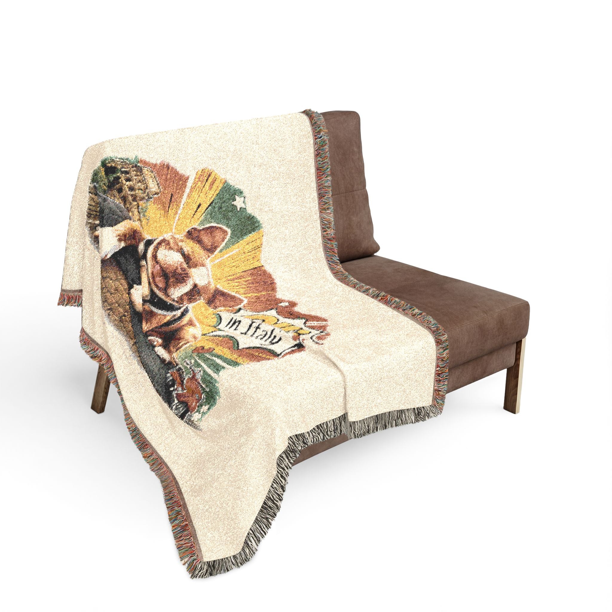 Olli in Italy dog illustration Woven Blanket | travel retro pet throw