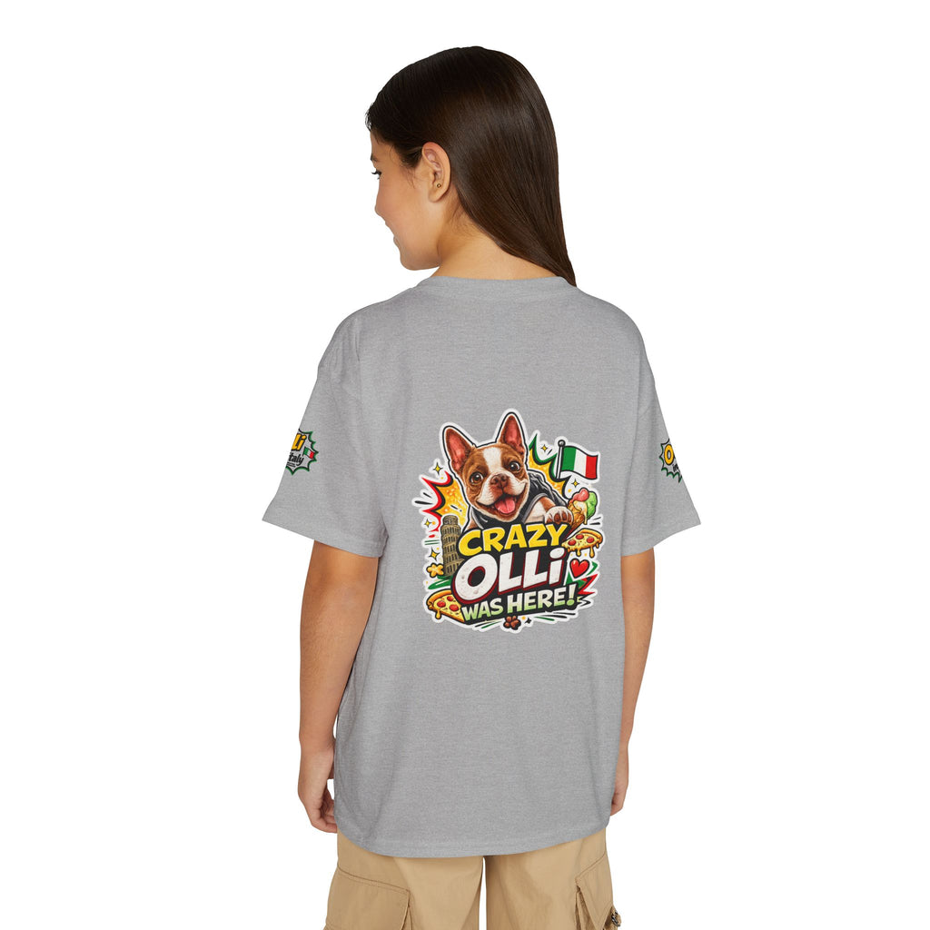Youth T-Shirt — "Crazy Olli Was Here" Olli the Boston Terrier In Italy Dog Graphic