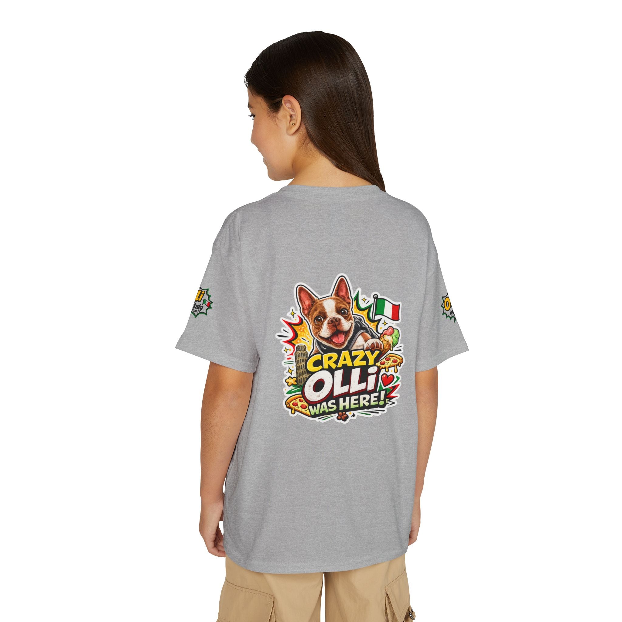 Youth T-Shirt — "Crazy Olli Was Here" Olli the Boston Terrier In Italy Dog Graphic