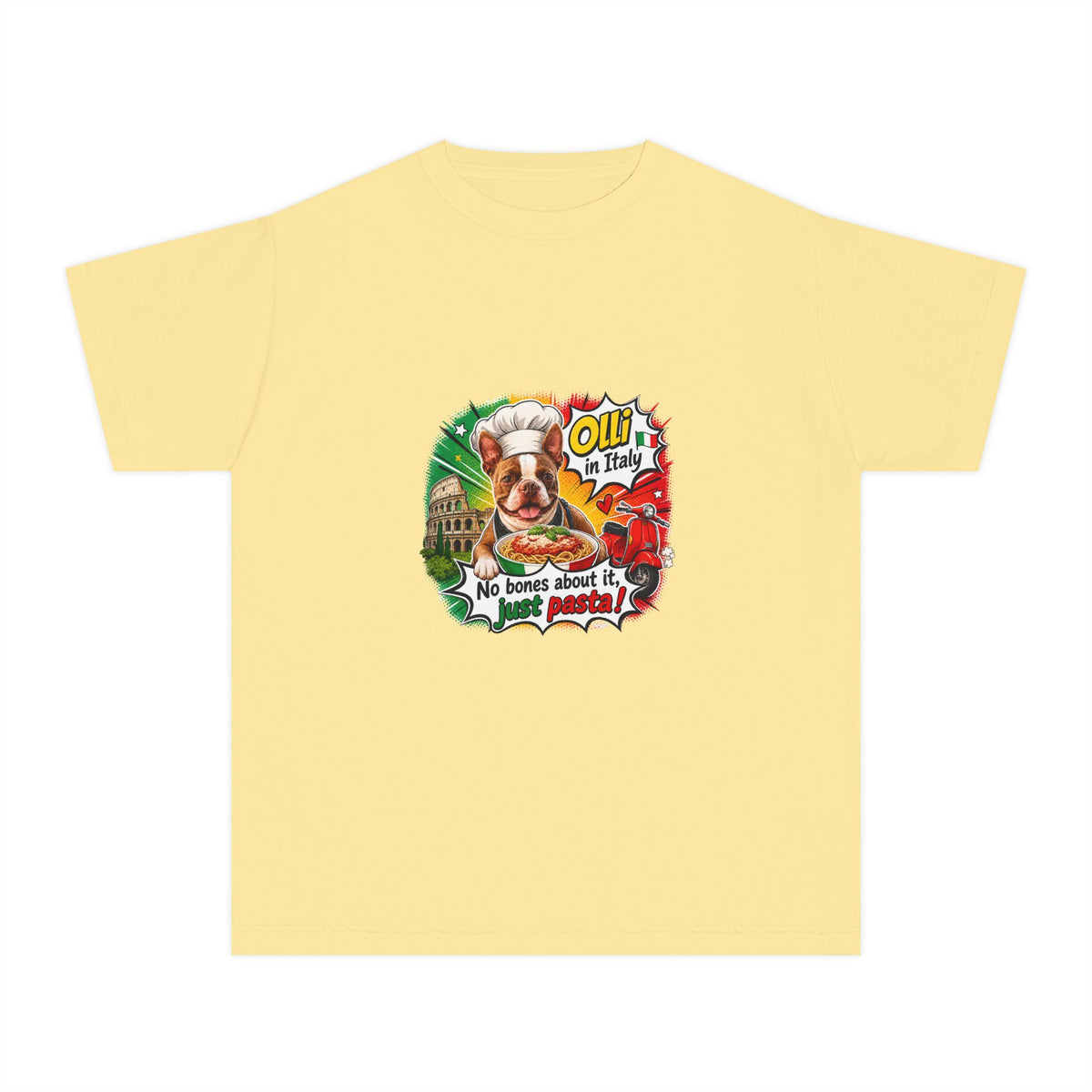 Youth Italian Chef Boston Terrier Graphic Tee, Olli in Italy