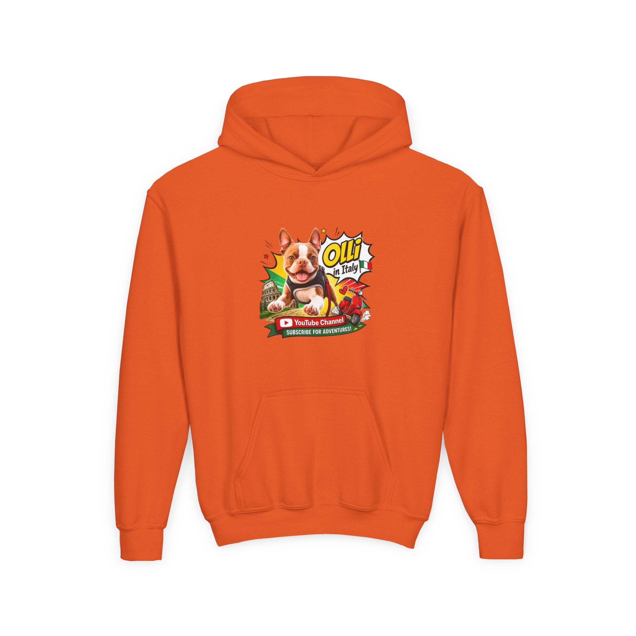 Olli the Boston Terrier in Italy Hoodie — "My Nose Says This Way" Youth Pullover