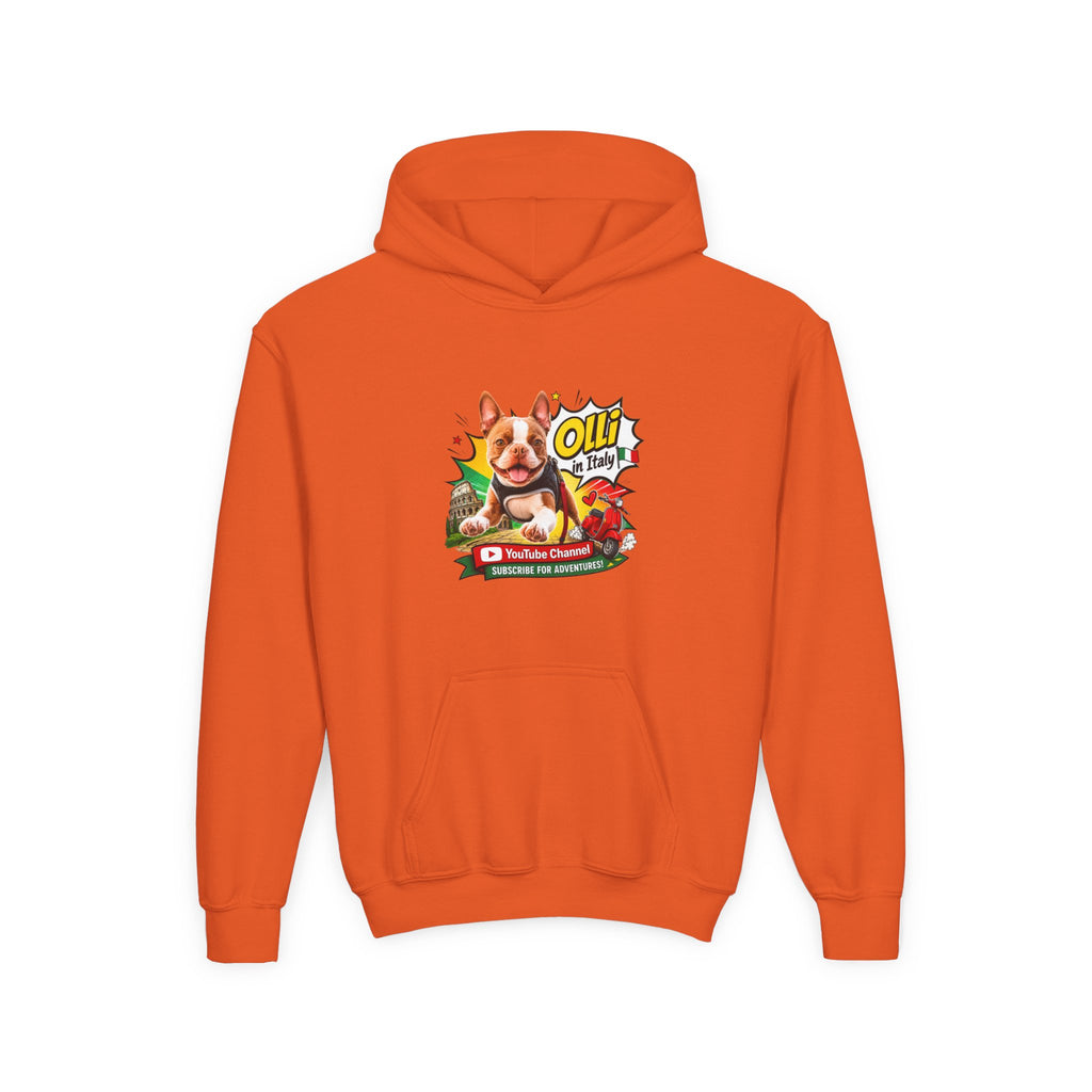 Olli the Boston Terrier in Italy Hoodie — "My Nose Says This Way" Youth Pullover