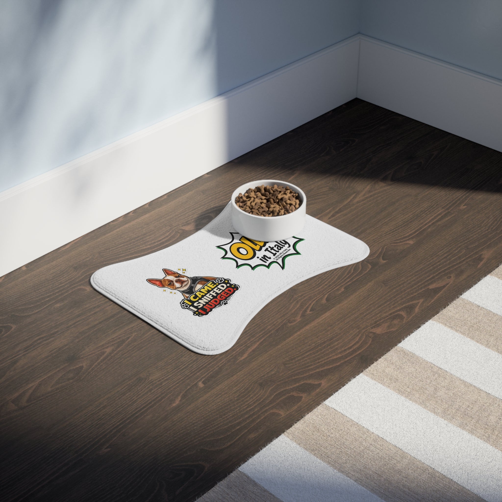I Came Sniffed Judged Pet Feeding Mat | Olli in Italy Paw Print Design