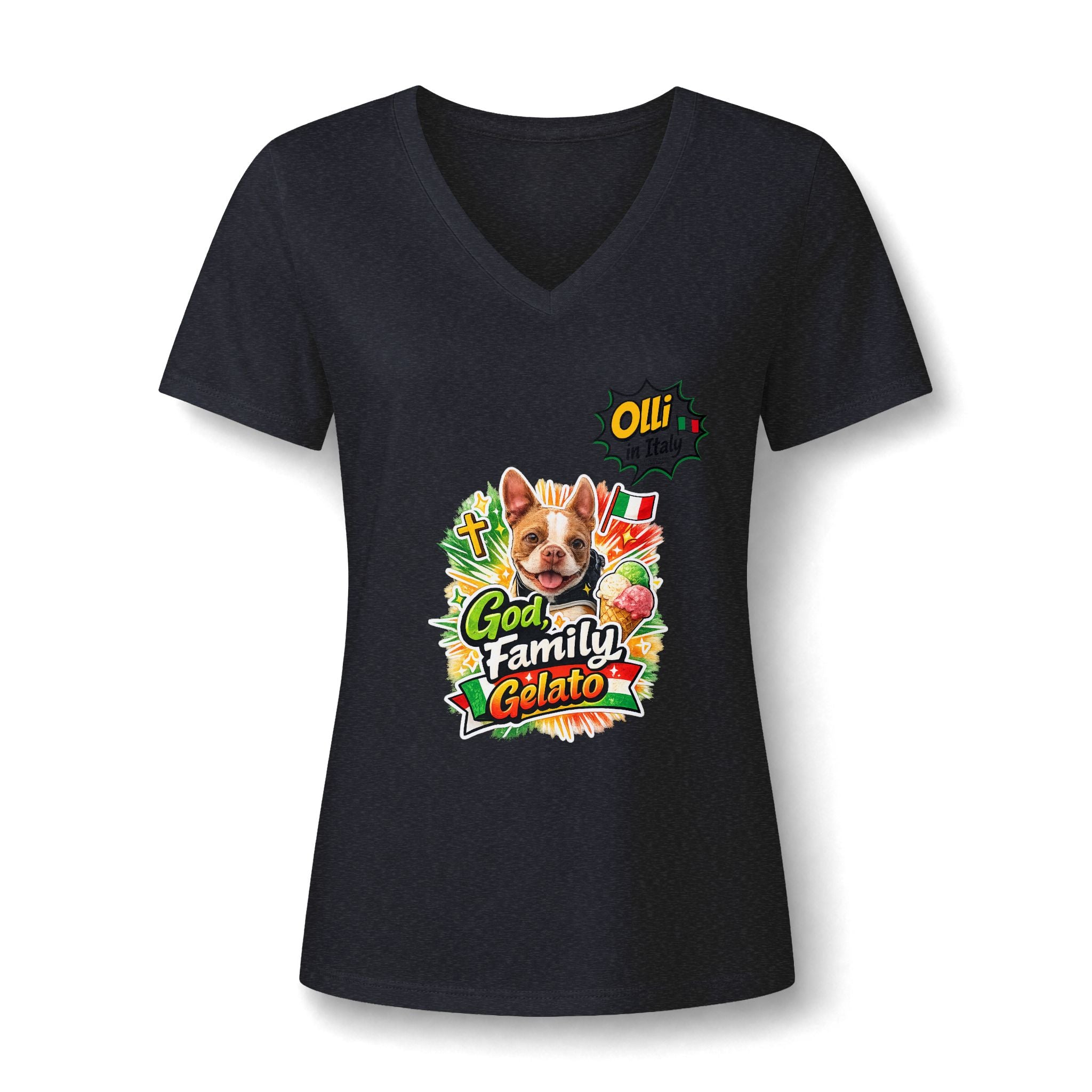 Family Gelato Dog V-Neck Tee | Cute Puppy Gelato Design