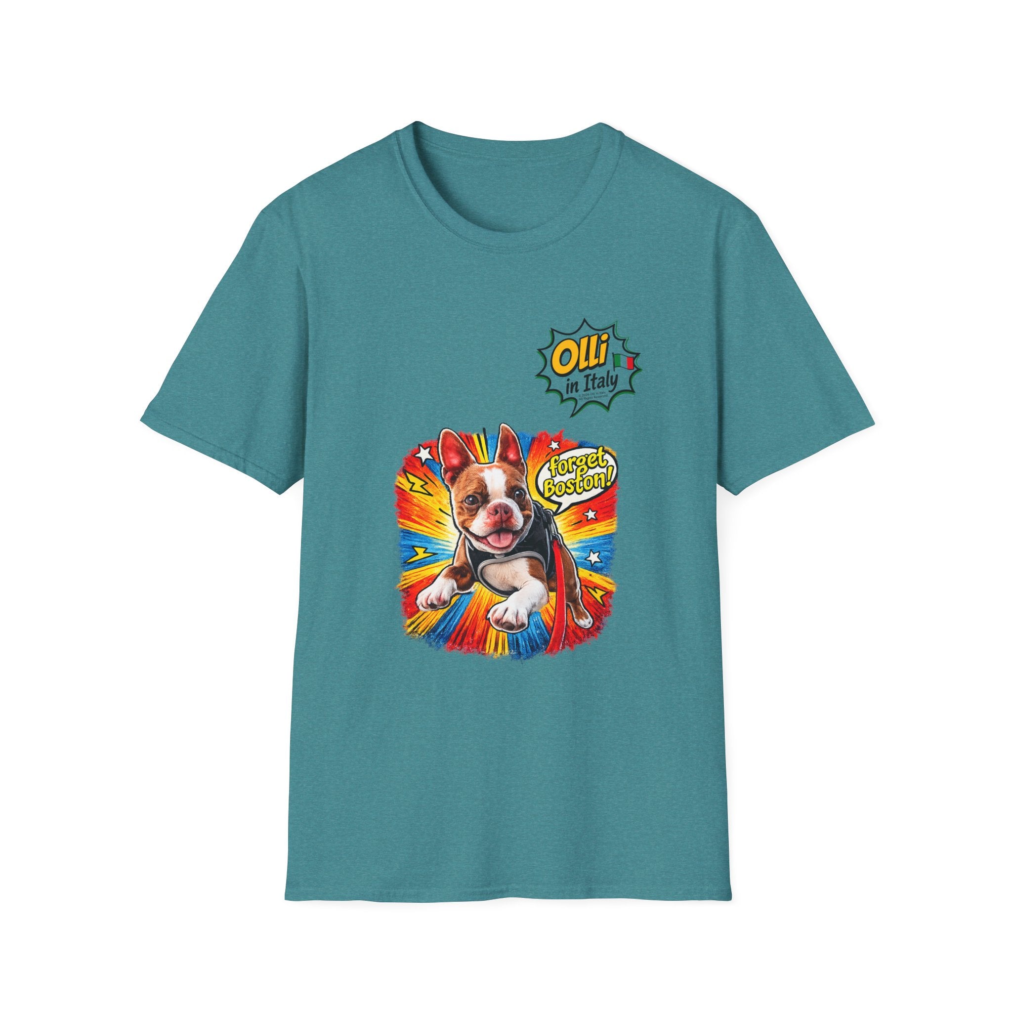 Olli in Italy "Forget Boston" Graphic T-Shirt — Colorful Dog Pop Art Tee