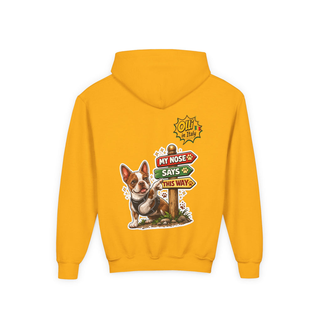 Olli the Boston Terrier Pizza Adventure Hoodie | My Nose Says This Way sweatshirt