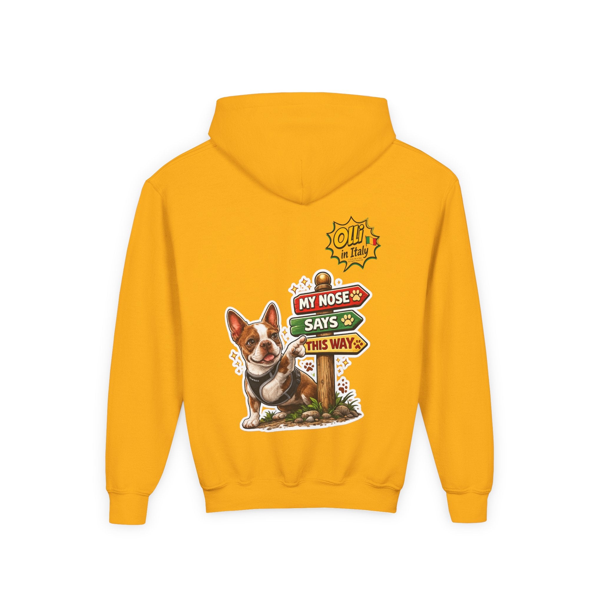 Olli the Boston Terrier Pizza Adventure Hoodie | My Nose Says This Way sweatshirt
