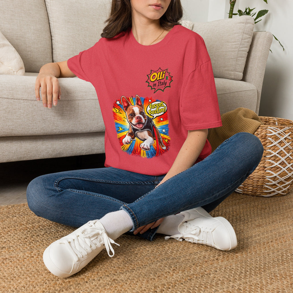 Olli in Italy "Forget Boston" Graphic T-Shirt — Colorful Dog Pop Art Tee