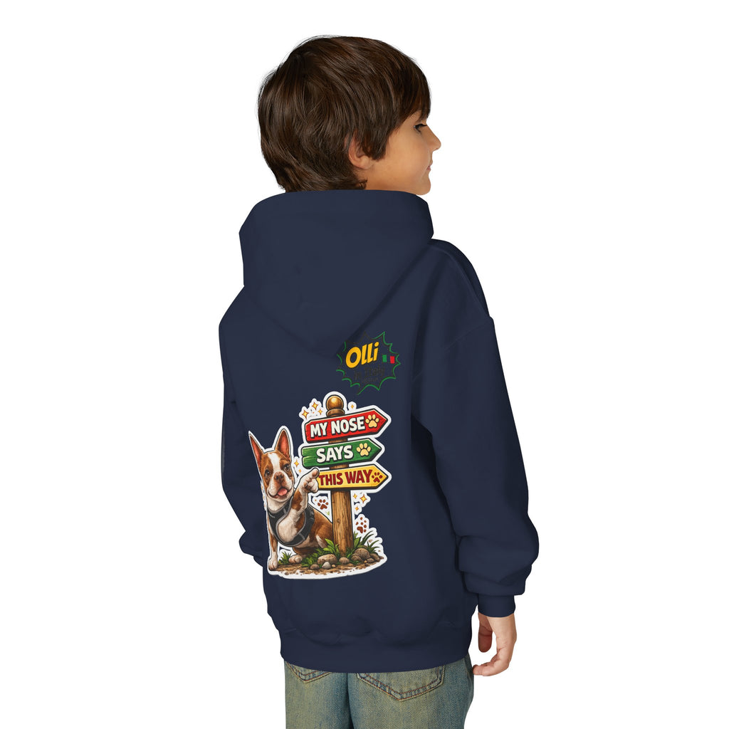 Olli the Boston Terrier Pizza Adventure Hoodie | My Nose Says This Way sweatshirt