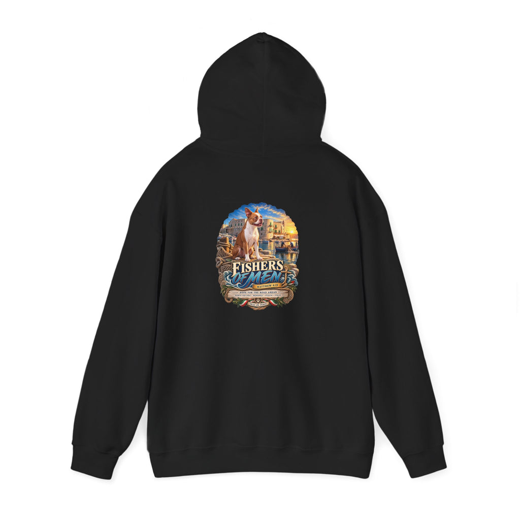 Fishers Indiana Hoodie — Vintage Lakeside Harbor Illustration