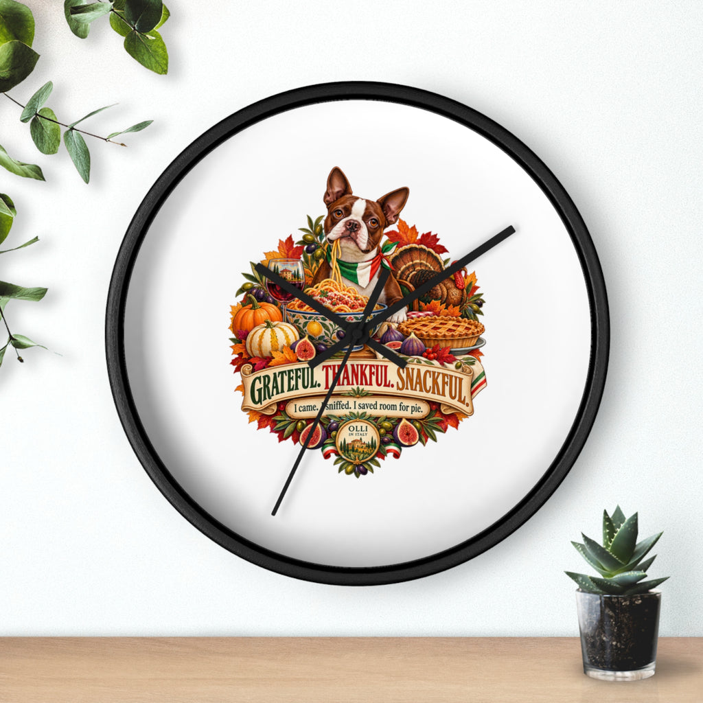 Thankful Pup Thanksgiving Wall Clock — Autumn Harvest Dog Decor