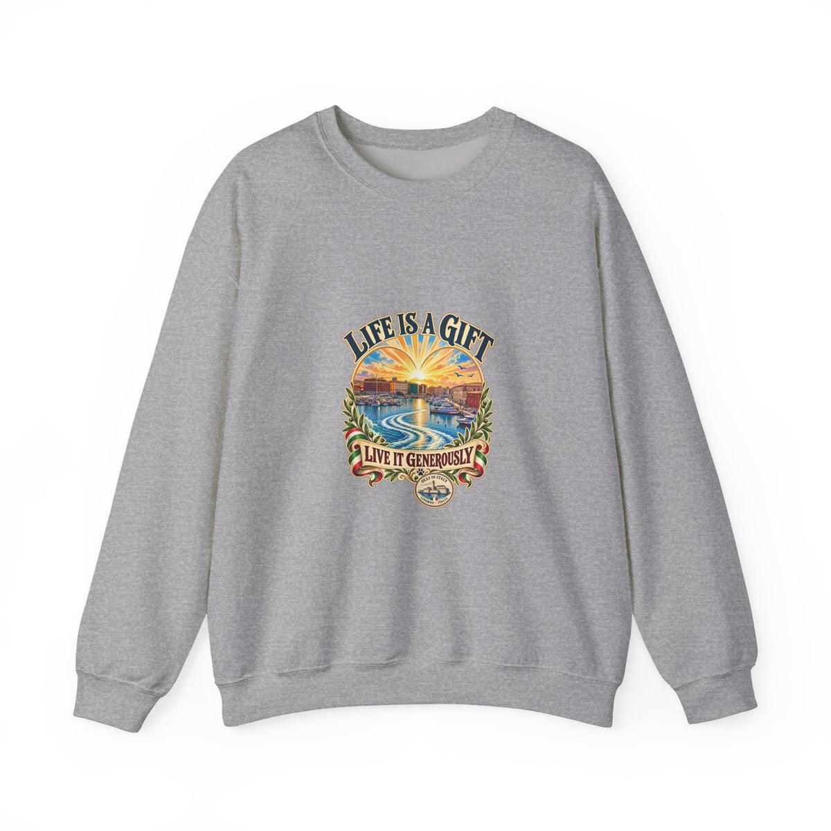 Life Is a Gift Crewneck Sweatshirt – 'Live It Generously' Graphic