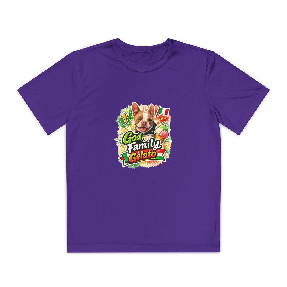 Youth Boston Terrier God Family Gelato Performance Tee