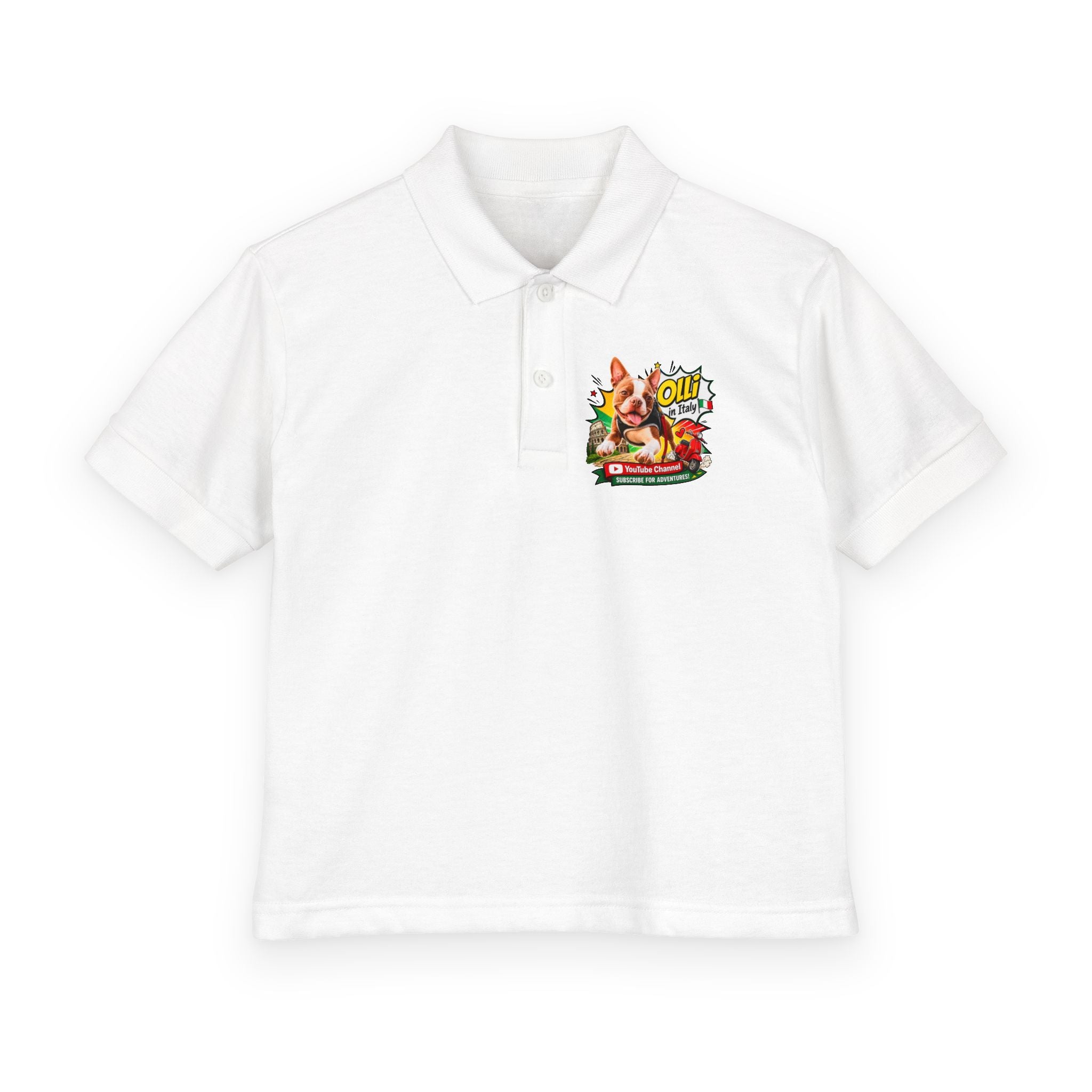 Olli the Boston Terrier In Italy DryBlend® Youth Jersey Polo