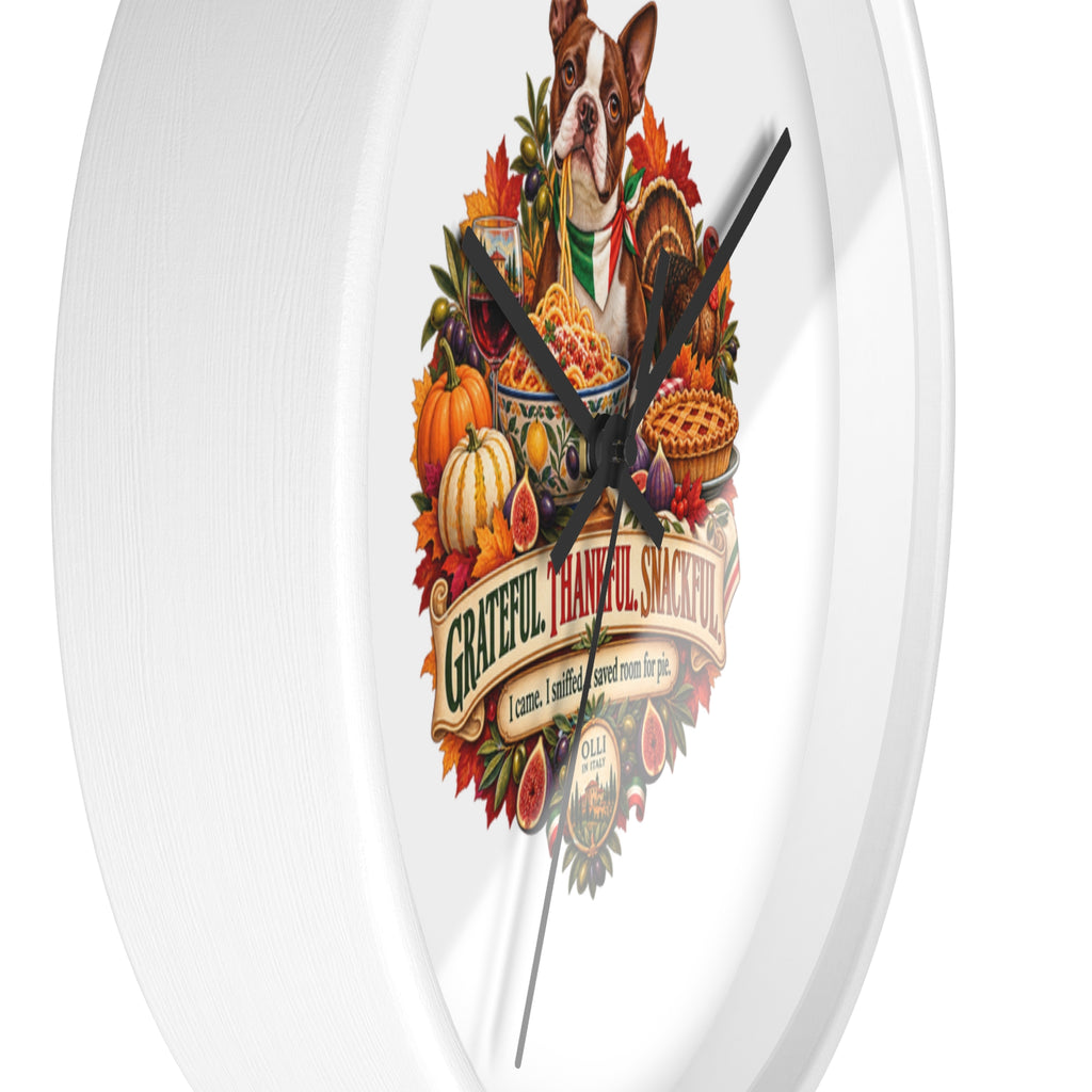 Thankful Pup Thanksgiving Wall Clock — Autumn Harvest Dog Decor