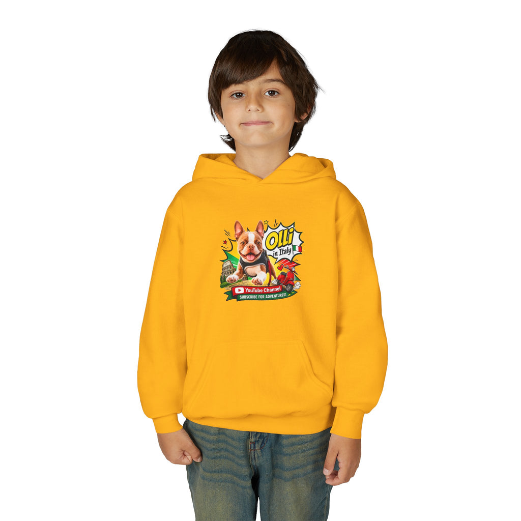 Olli the Boston Terrier in Italy Hoodie — "My Nose Says This Way" Youth Pullover