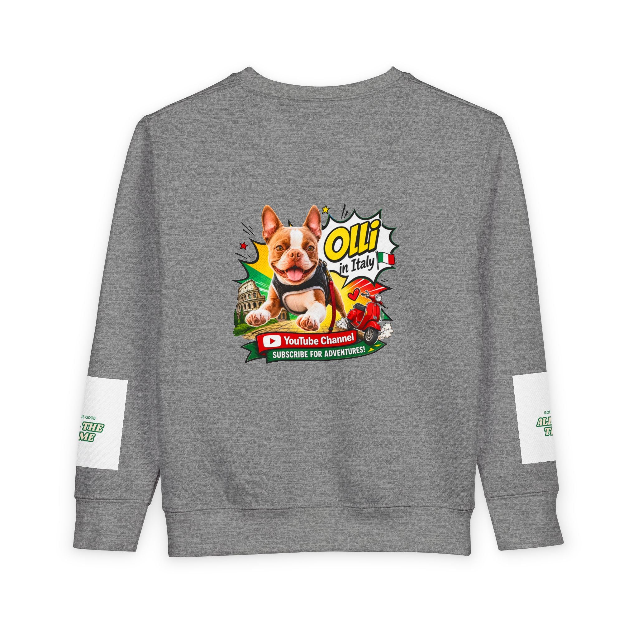 Toddler Sweatshirt - "Olli in Italy" Cute Boston Terrier Puppy Travel Crewneck