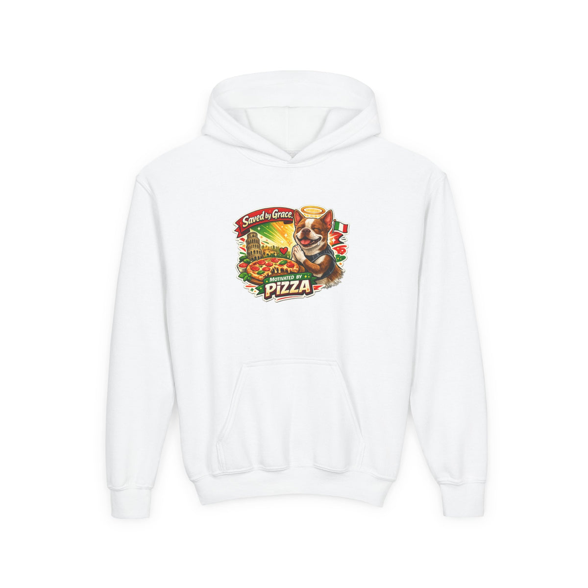 Youth Hoodie — Olli in Italy Pizza Dog Graphic Sweatshirt
