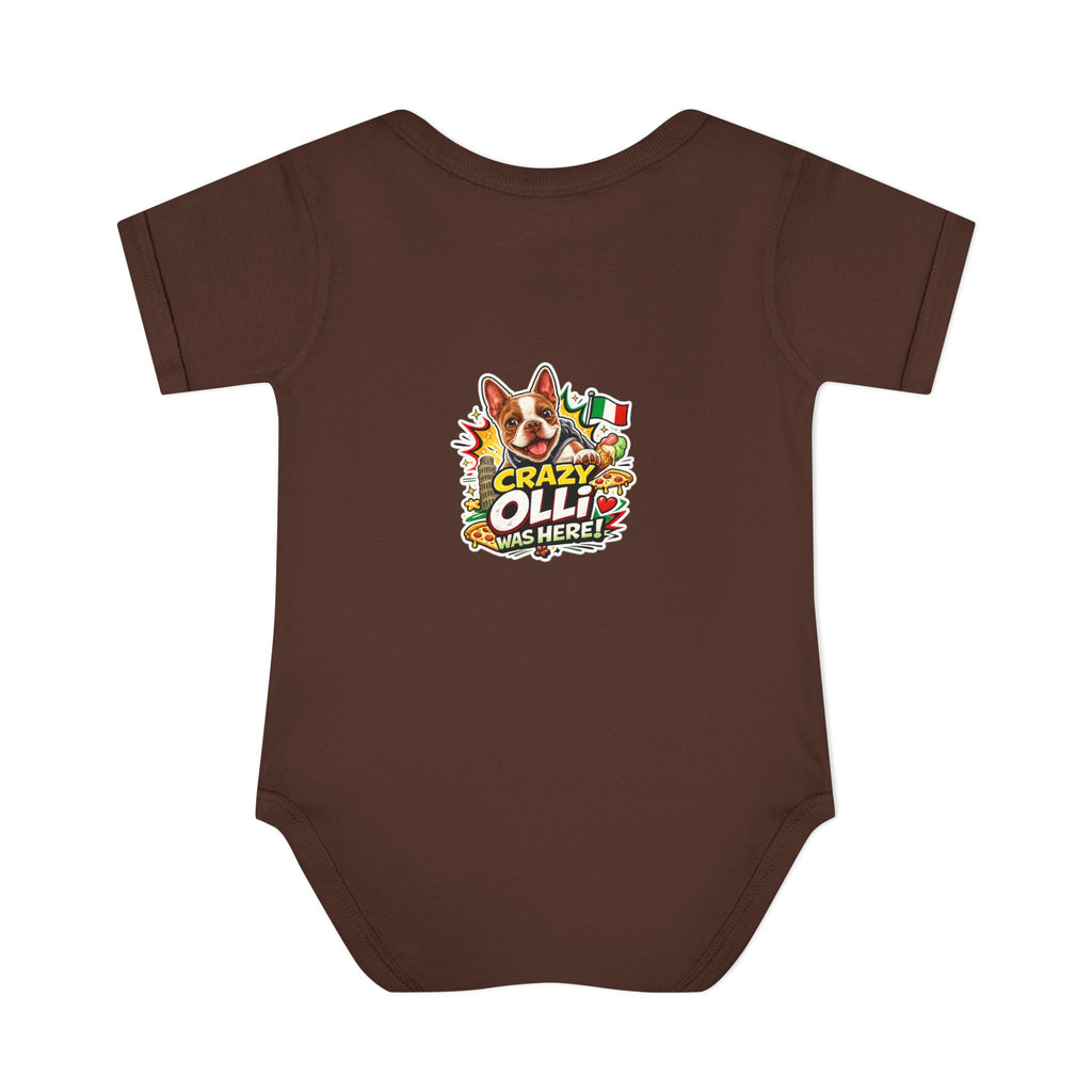 Infant Bodysuit — "My Nose Says This Way" Olli In Italy Boston Terrier Onesie (Front & Back Cute Dog Design)