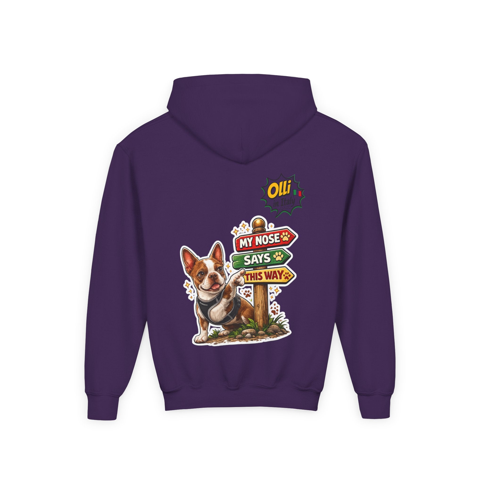 Olli the Boston Terrier Pizza Adventure Hoodie | My Nose Says This Way sweatshirt
