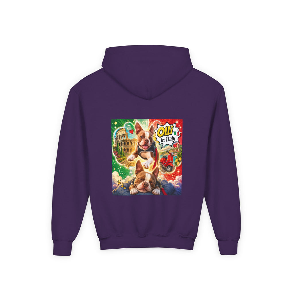 Youth Hoodie — "Olli in Italy" Boston Terrier Sweatshirt