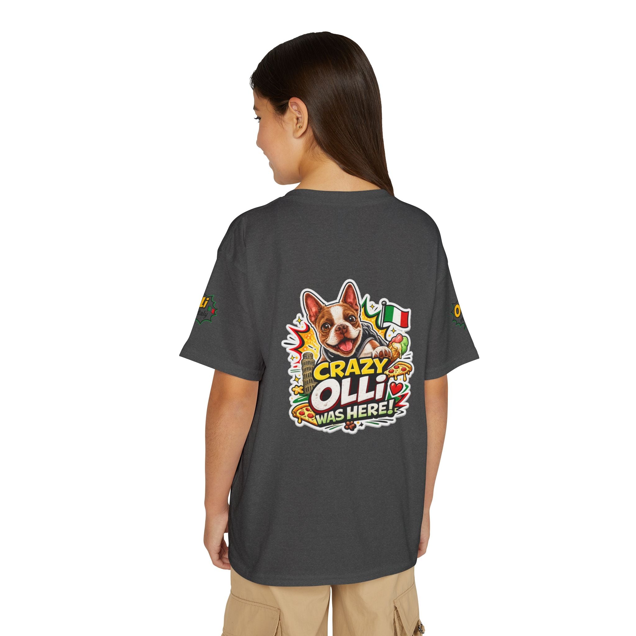 Youth T-Shirt — "Crazy Olli Was Here" Olli the Boston Terrier In Italy Dog Graphic