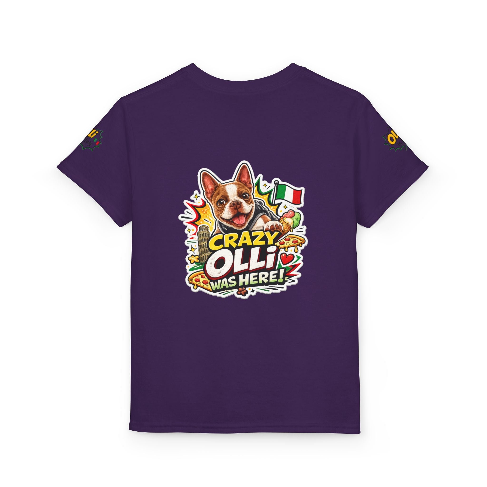 Youth T-Shirt — "Crazy Olli Was Here" Olli the Boston Terrier In Italy Dog Graphic