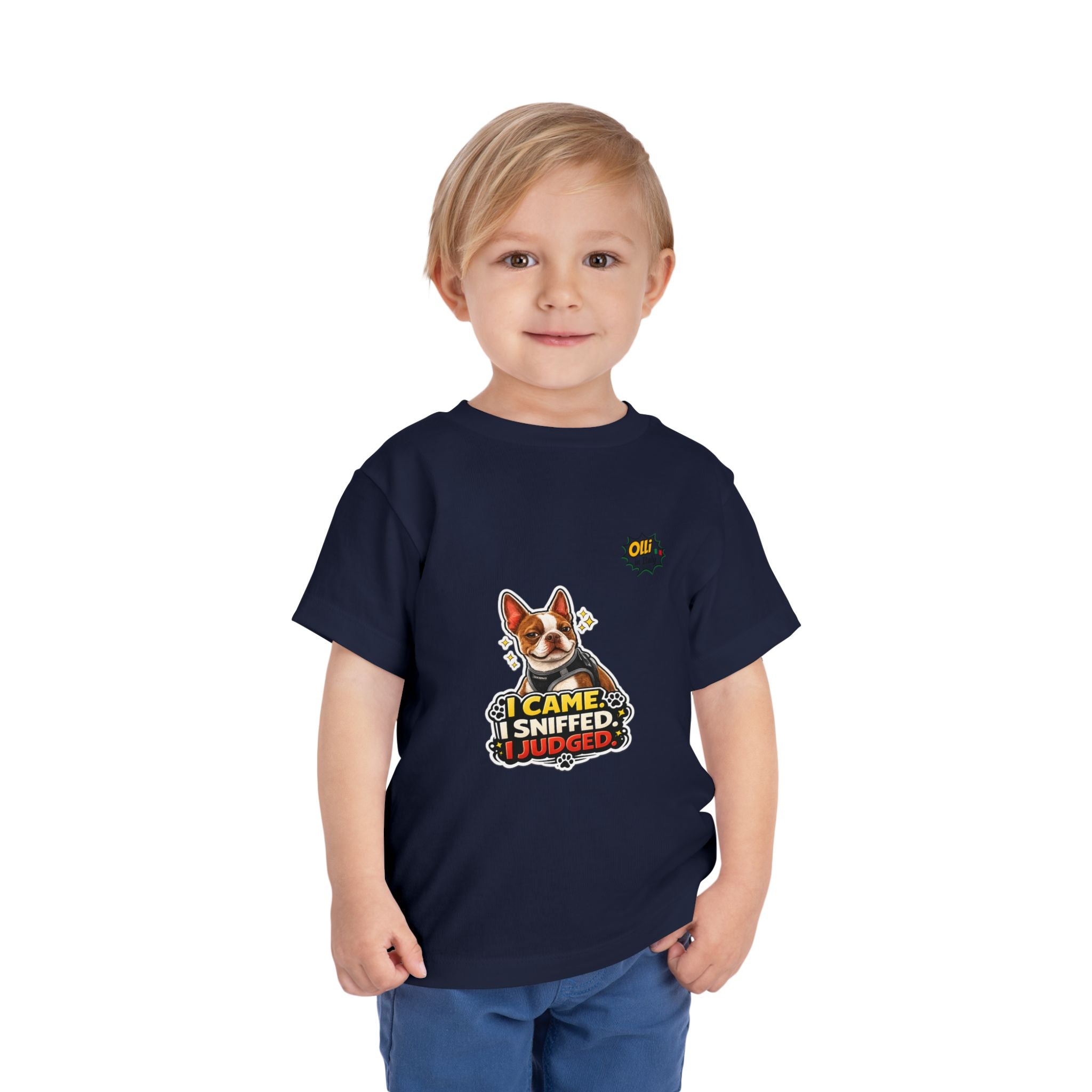 Toddler Tee — Cute Olli the Boston Terrier "I Came, I Sniffed, I Judged" Graphic