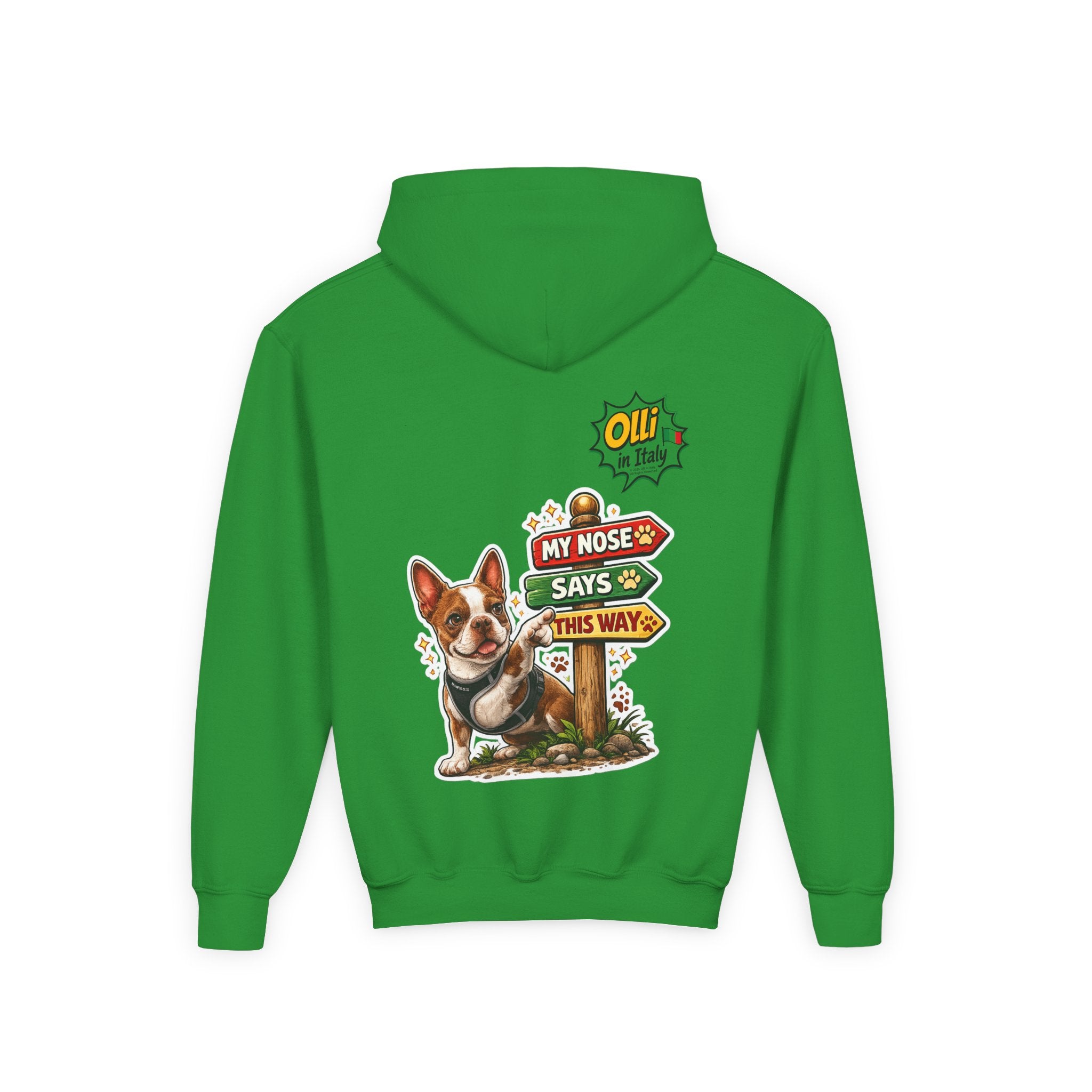 Olli the Boston Terrier Pizza Adventure Hoodie | My Nose Says This Way sweatshirt